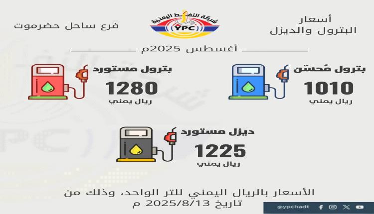 عاجل : شركة النفط بساحل حضرموت تقر تخفيض أسعار المواد البترولية.