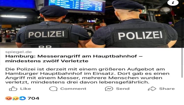 إصابة 12 شخصا في هجوم بسكين بمحطة للقطارات بمدينة هامبورج الألمانية.. واعتقال المشتبه بها