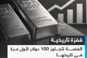 الفضة تتخطى حاجز 100 دولار للأوقية لأول مرة في تاريخها
